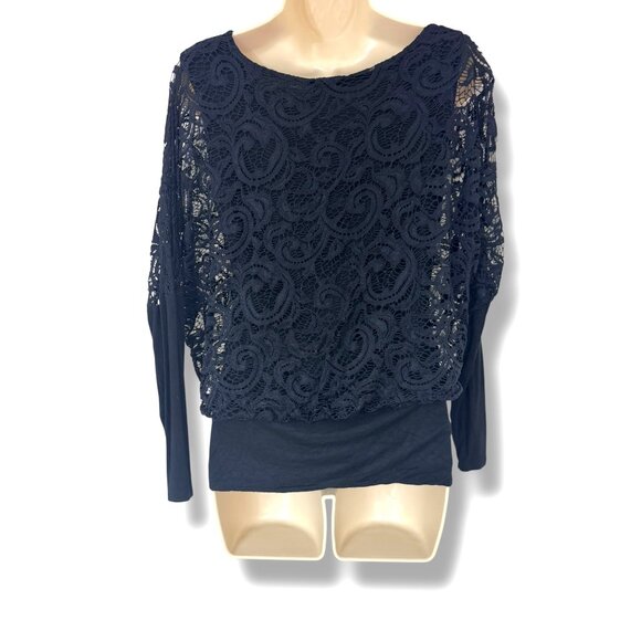 Joseph A Black Lace Overlay Dolman Sleeve‎ Top Blouse Shirt Size Small Evening - Picture 3 of 6
